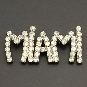 Vintage Miami Sparkly Rhinestone Brooch Pin Kitsch Florida Souvenir